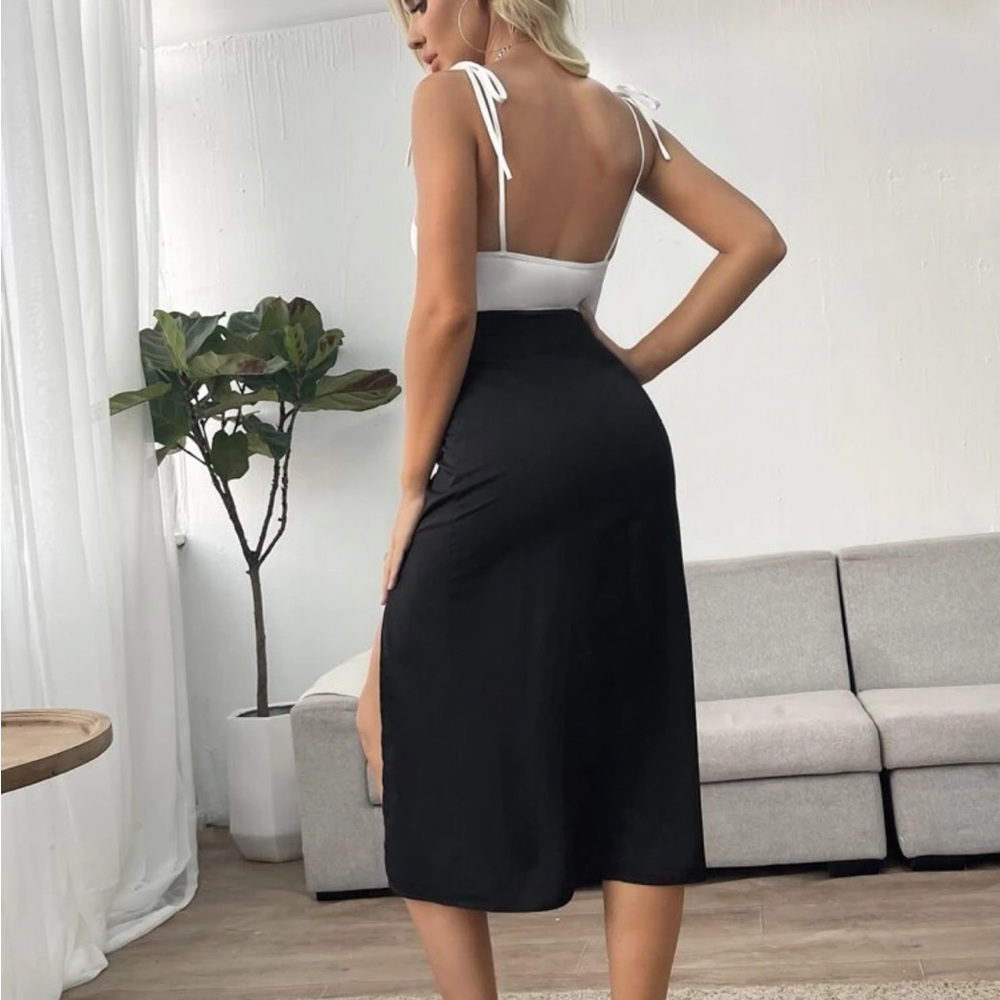 Tie Shoulder Split Thigh Combo Cami Dress